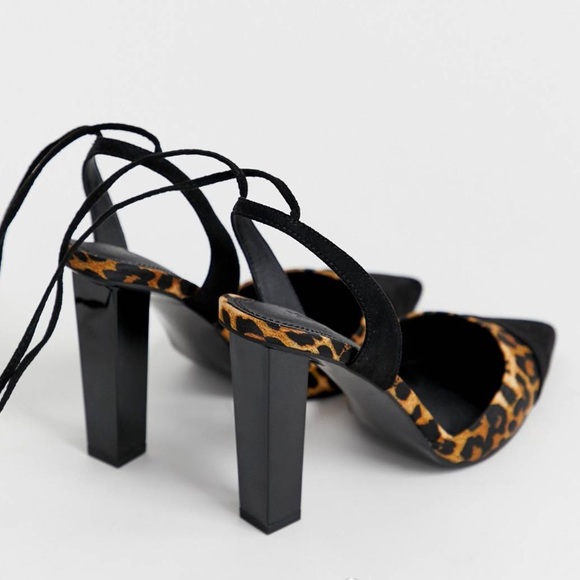ASOS DESIGN picked up leg tie pointed high heels in leopard US10 - Picture 3 of 8